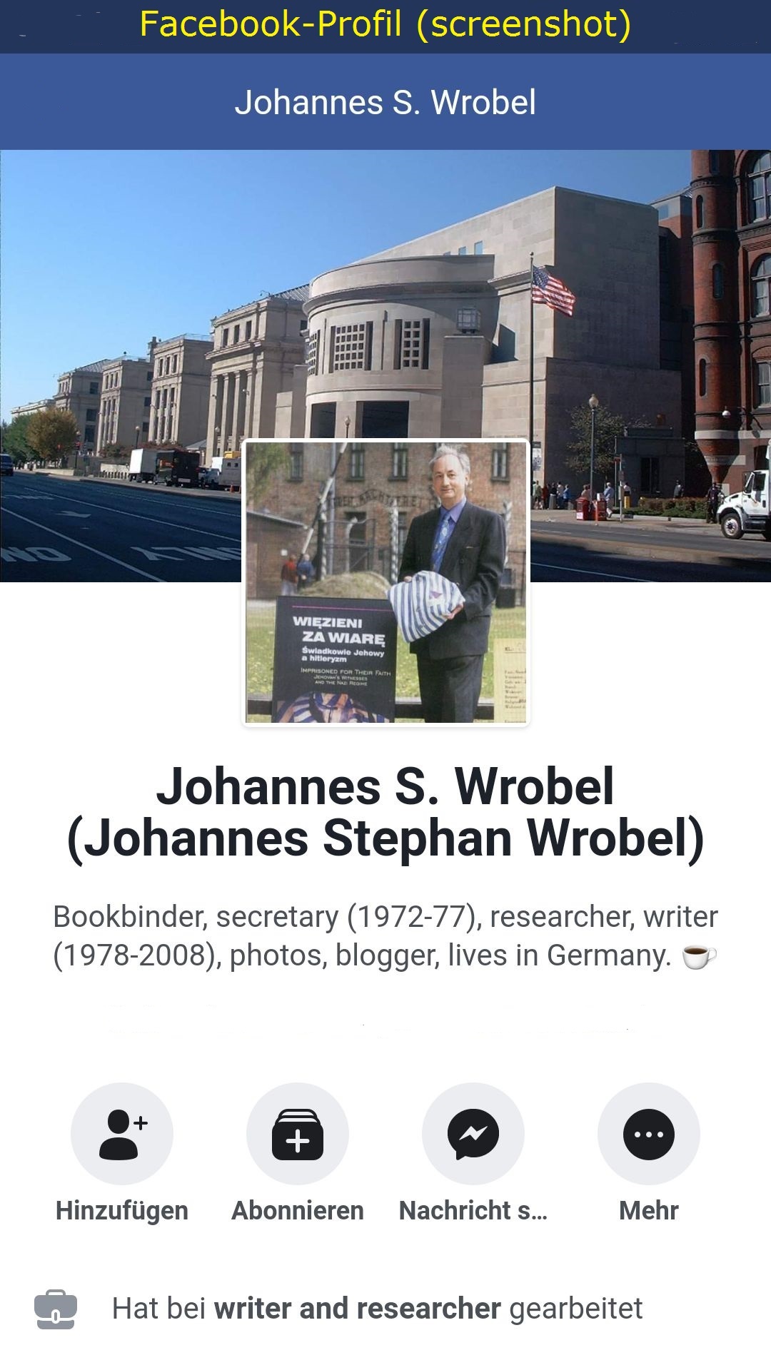 Facebook-Profil "Johannes Stephan Wrobel" (Johannes S. Wrobel)