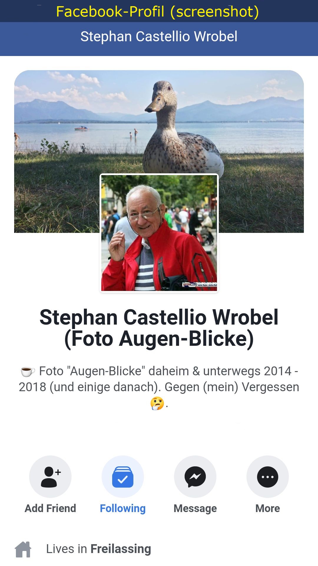 Facebook-Profil "Stephan Castellio Wrobel (Foto Augen-Blicke""