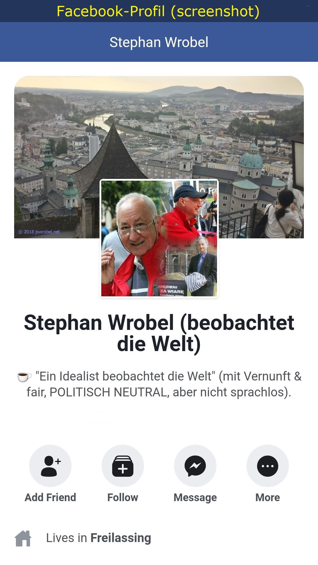 Facebook-Profil "Stephan Wrobel (beobachtet die Welt)"
